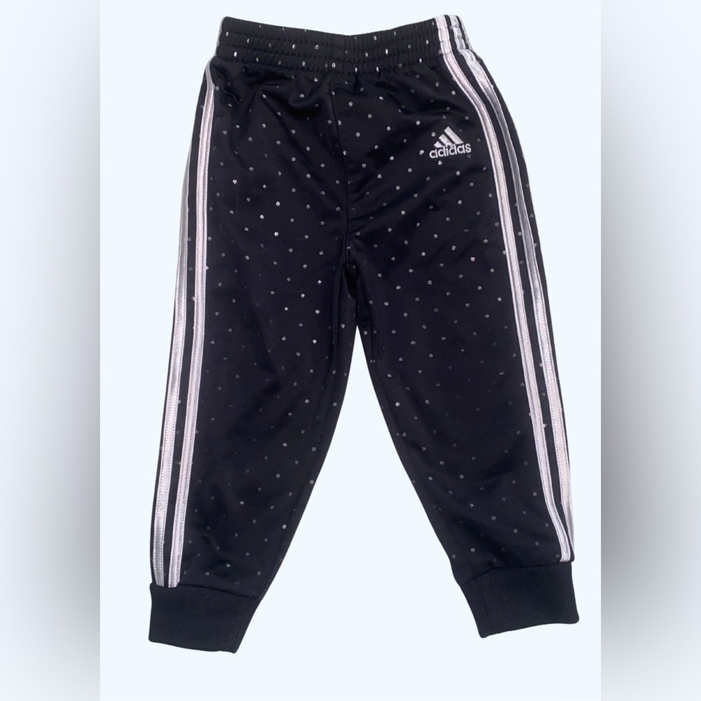 adidas Kids Black Joggers Black with Silver Dots Size 24 Months